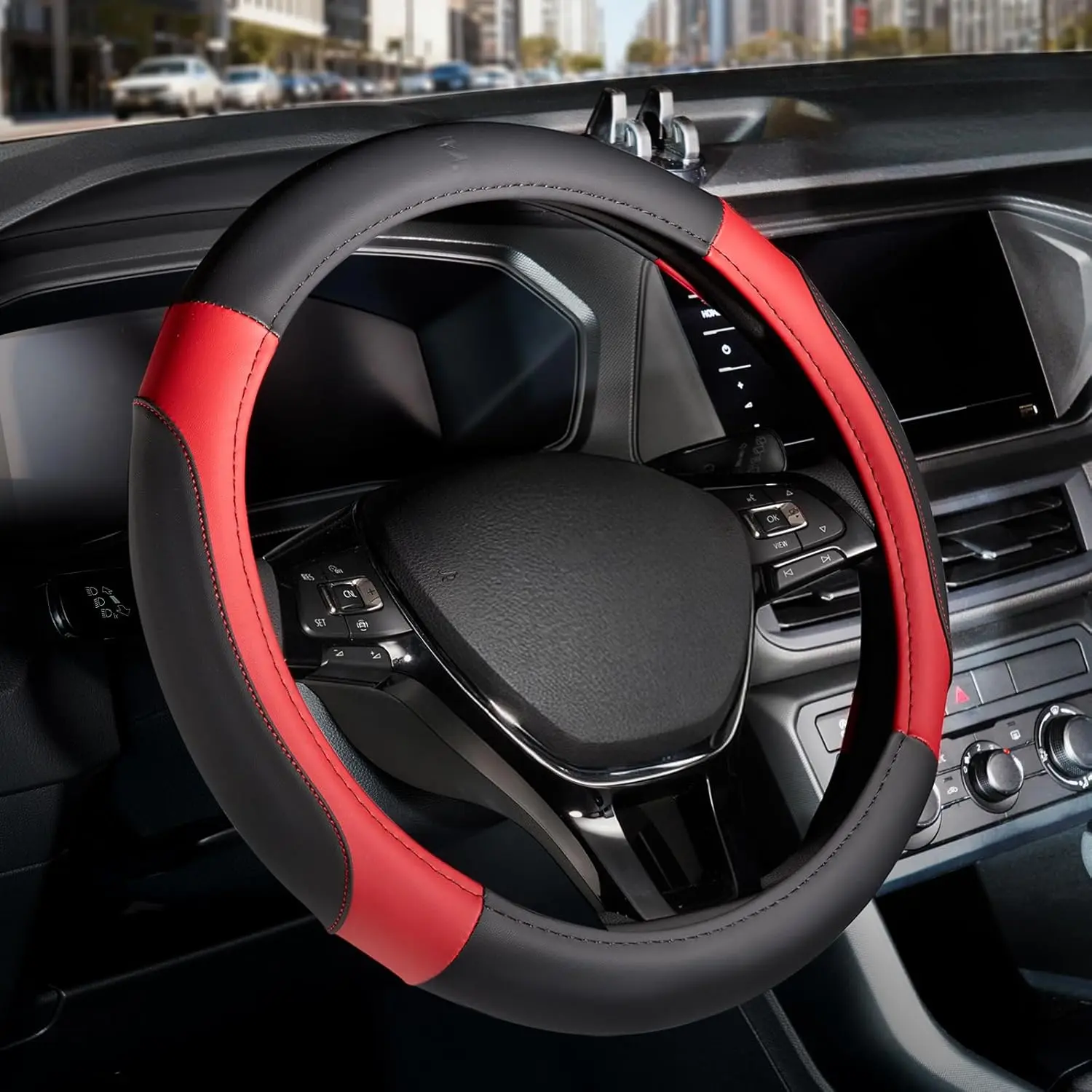 FLORICH Car Steering Wheel Cover Winter, Microfiber Suede Steering Wheel Covers napa leather with Anti-Slip Lining, Breathable Elastic Car napa leather Steering Wheel Protector Soft, Universal Standard Size 14-15 inch wheel protective cover