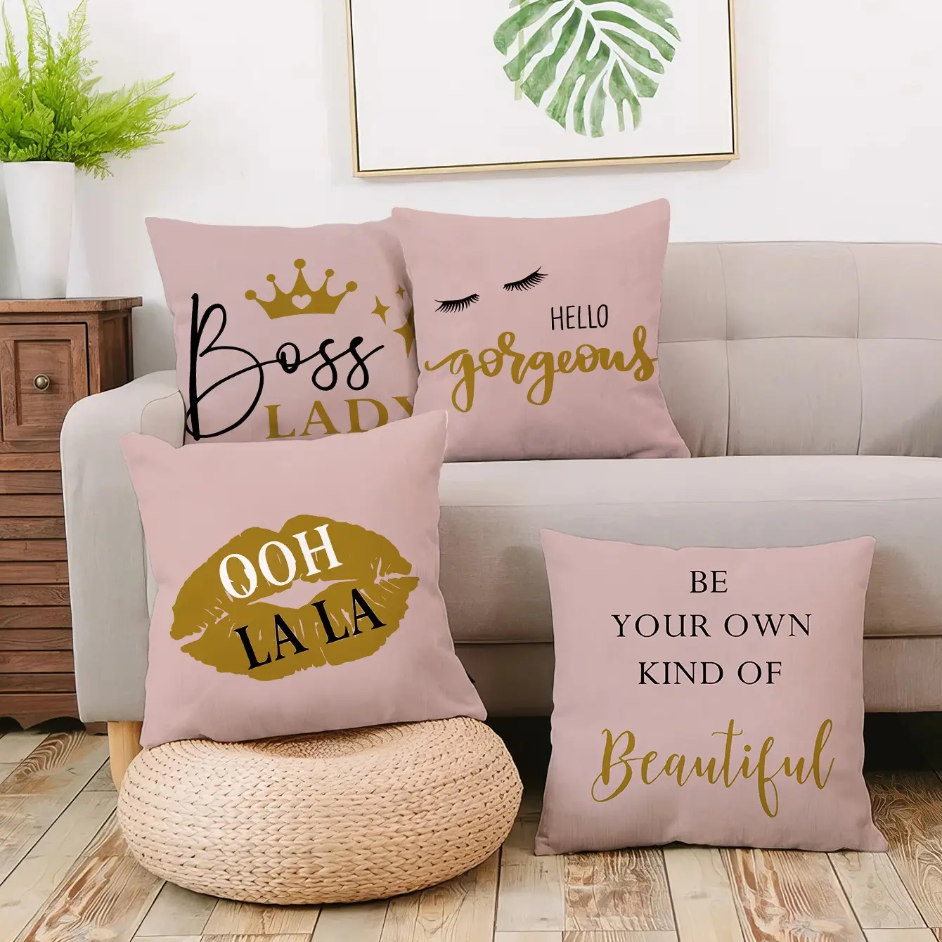 4pcs Luxury Gold Crown Pillow Covers, Style Sofa Cushion Cases for Girls' Room Decor, Elegant Home Accessories