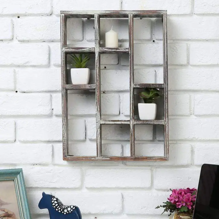 Rustic Wood Freestanding & Wall Mountable Shadow Shelf, Whitewashed