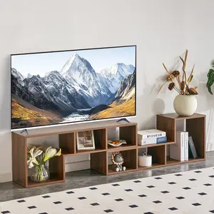 2 Pieces Cube TV Stand, Free Combination Modular Entertainment Center Storage Shelf for Living Room Bedroom, Modern Open Bookcase Console Table, Acacia Wood Color