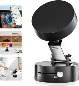 Magnetic Phone Holder Easy to Operate and Carry Foldable Adjustable Vacuum Magnetic Phone Holder for Car/Bathroom/Gym/Kitchen Multi-Scene Application Suction Cup Phone Mount(Black)