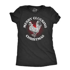 Womens Merry Clucking Christmas T Shirt Funny Xmas Rooster Chicken Joke Tee for Ladies Funny Womens T Shirts Cute Vintage Fashion Casual Ladies T-Shirt Gift Christmas Tops for Women Funny Animal Top Women's Black -