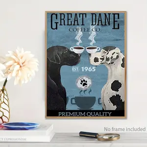 Great Dane Coffee Co. Vintage Wall Art Print on Canvas - Ideal Gift for Dog Lovers, Perfect for Living Room, Bedroom, Cafe Decor | 12x16 inch Canvas Print (30x40 cm)