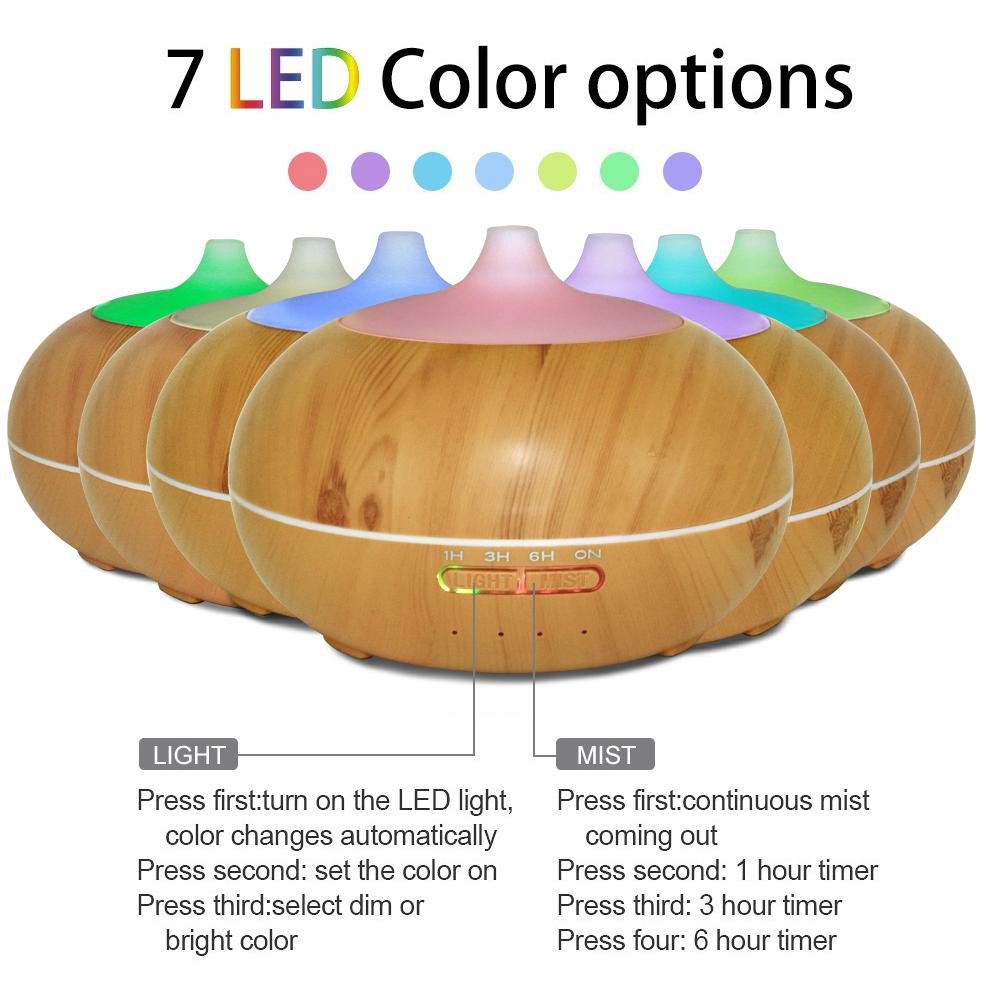 550ml Wood Grain Essential Oil Diffuser & Air Humidifier with Remote operation Control, Ultrasonic Aromatherapy Machine, 7 Color LED Light, Air Purifier, Includes 6 Oils Aromatherapy Diffuser with Lights Aroma plant Diffuser Aroma Diffuser CoolRelief