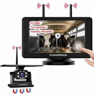 ConewVehicle Wireless Magnetic Solar Backup Camera 7'' IPS Touchscreen Monitor HD 1080P No Wiring Rechargeable Camera for Truck RV Trailer Camper Car Blind Spot Automotive Backup Camera for Truck IP69 Waterproof IR Night Vision Dash Cam