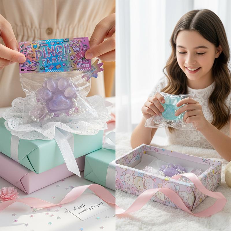 Cute Transparent Cat Paw Squishy, Soft Sticky Mochi Squeeze Toy, Cute Fidget Stress Relief Toy for Gift