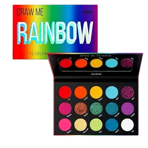Kiss New York Eye Shadow Palette - Draw Me Rainbow 16 Color Set with Assorted Shades for Makeup Use - Eyeshadow