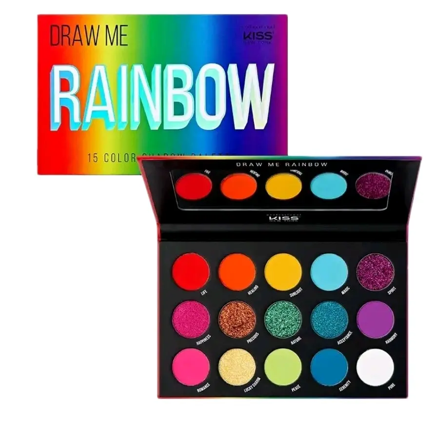 Kiss New York Eye Shadow Palette - Draw Me Rainbow 16 Color Set with Assorted Shades for Makeup Use - Eyeshadow