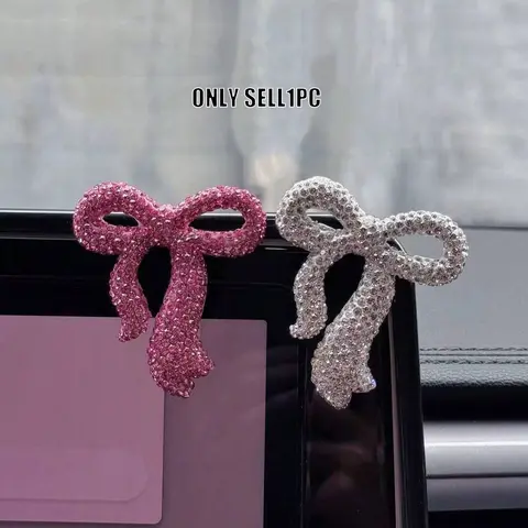 Clay Mud Rhinestone Bow Car Interior Sticker, 1-Pc Girly Car Accessory Decoration, Cute DIY Gift, Car Decoration Stickers