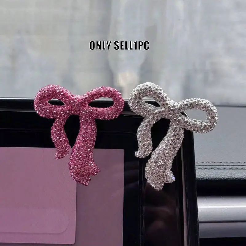 Clay Mud Rhinestone Bow Car Interior Sticker, 1-Pc Girly Car Accessory Decoration, Cute DIY Gift, Car Decoration Stickers