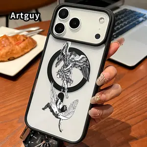 Magnetic Phone Case Supports Wireless Charging for iPhone 17 16  Pro Max Plus 15 14 13 12 11 Air E Angelic Battle Pattern Non-Yellowing Shockproof Soft Silicone Transparent Acrylic Cover