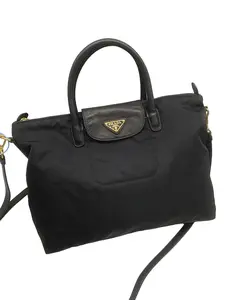 Pre-owned PRADA Vintage Black Nylon & Leather Trim Tote Crossbody Bag/EE04127213/7213