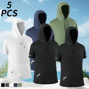 Men's Casual Hooded Short Sleeve Tee, Loose Fit Pullover Hoodie Shirt with Pouch Pocket, Lightweight Daily Top for Outdoor, Workout & Street Style