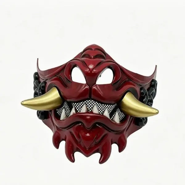 Vintage Hannya Oni Samurai Demon Mask, Lightweight Half-Face Cosplay Accessory, Halloween Costume Accessory for Men, Party Supplies, Accessories costume party animal head