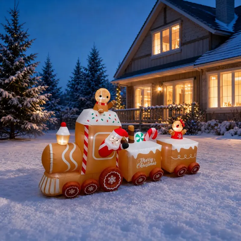 11 FT Christmas Inflatable Gingerbread Train, Home & Festive Yard Decor with Built-in LED Lights, Weather-Resistant Indoor/Outdoor Ornament for Lawn, Porch