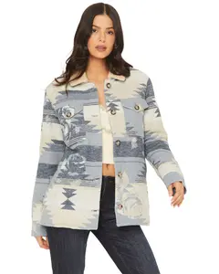 Idyllwind Women's Bluerose Southwestern Floral Print Sherpa Lined Jacket - Iwfa25o24-Ltbl