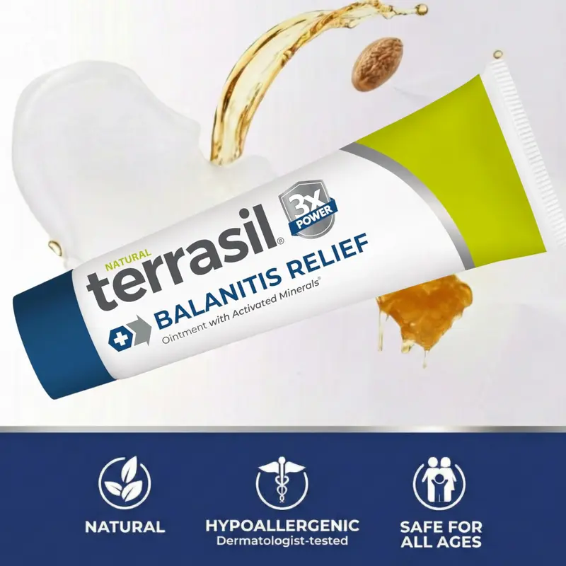 terrasil Balanitis Relief - Balanitis Treatment for Men, Natural Soothing Foreskin Ointment for Relief from Symptoms of Irritation, Itch, and Inflammation. Dermatologist Tested (.5oz)