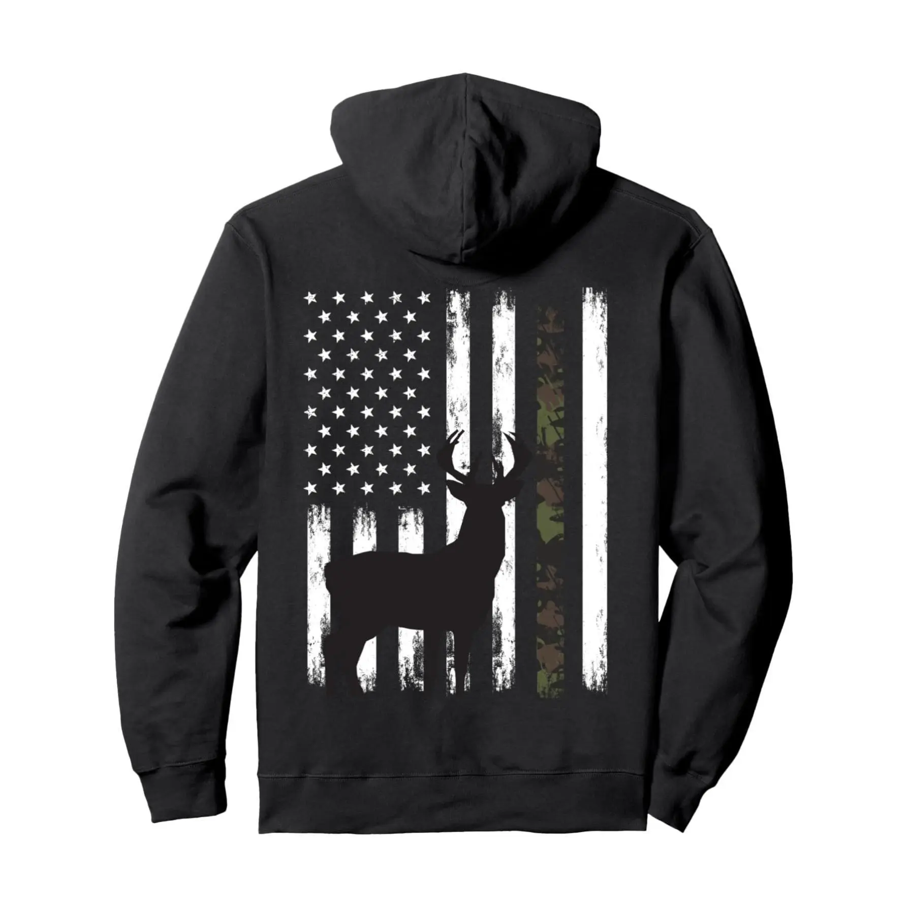 Men's Stylish Patriotic Long Sleeve Graphic Hoodie - American Flag Deer Menswear Pullover Sweatshirt, Casual 4th of July Party Top, Tops, Fourth Of July, Independence Day, Cotton, Dry Clean, All Day Wear, Chic, No, Longsleeves, Cotton Blend, Flag Print, P