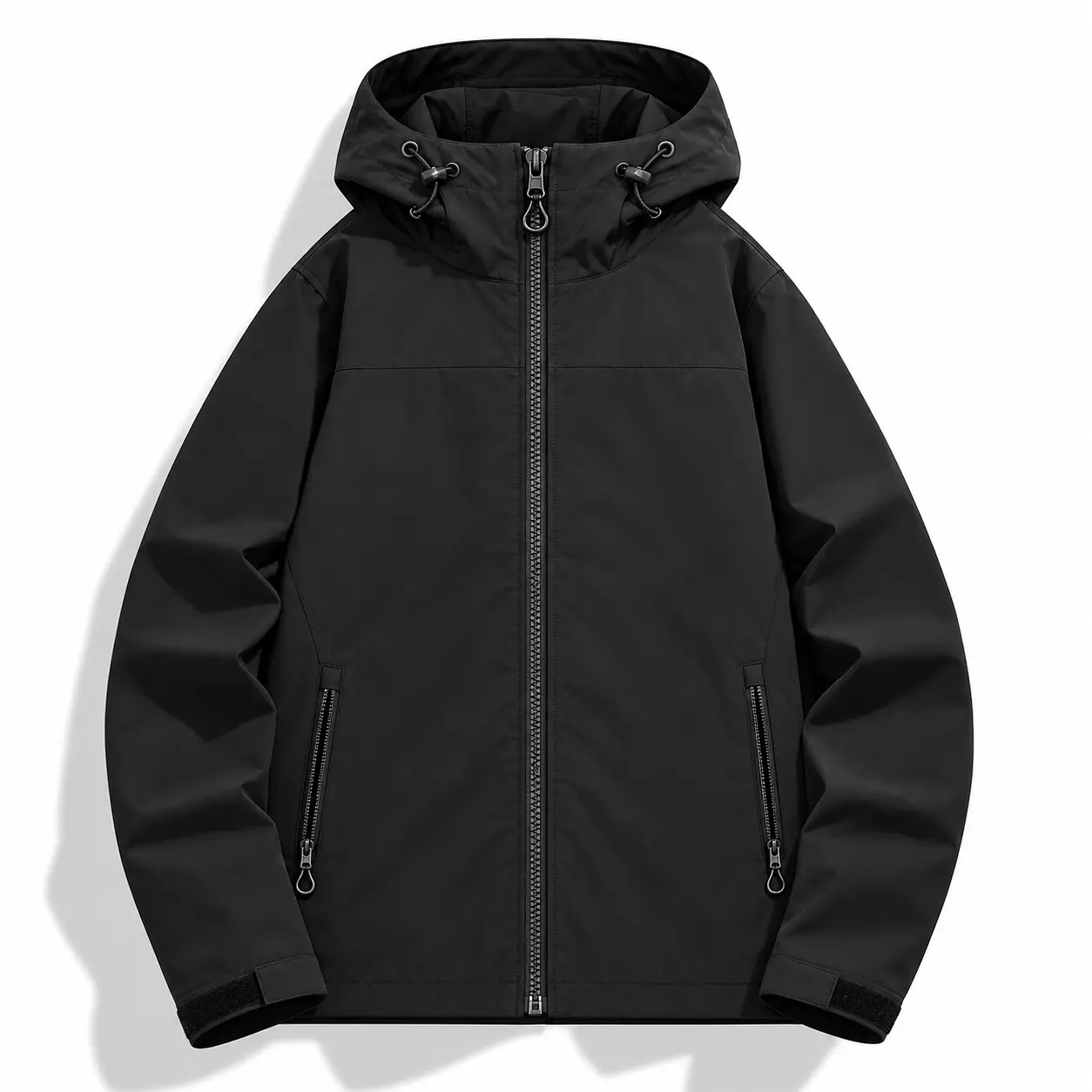 Men's Fitted Plain Softshell Jacket - Hooded, Fleece-Lined, Long-Sleeve, Minimalist, Foldable, Athletic, Cap-Designed, Classic, Hangable - Ideal for Outdoor & Casual Menswear Tops Outfits, Black Men's Clothing Coat