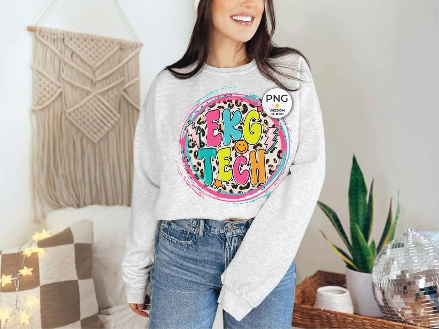 EKG Tech Sweatshirt, Leopard Lightning Bolt Sweatshirt