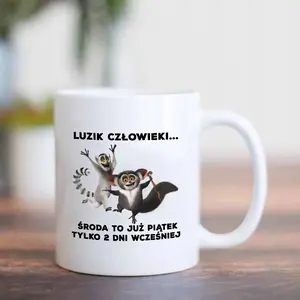 White Mug "Wednesday to Friday KING JULIAN" Ceramic Mug with Print, 330ml, Perfect Gift for Coffee and Tea