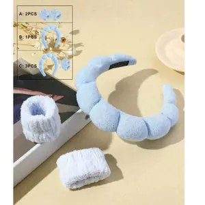 DiffeSoft Soft Spa Headband Set for Face Wash - 1pc, 2pcs, 3pcs in Pink, Blue, Black, Purple Colors with Shower Headband & Wristband Set