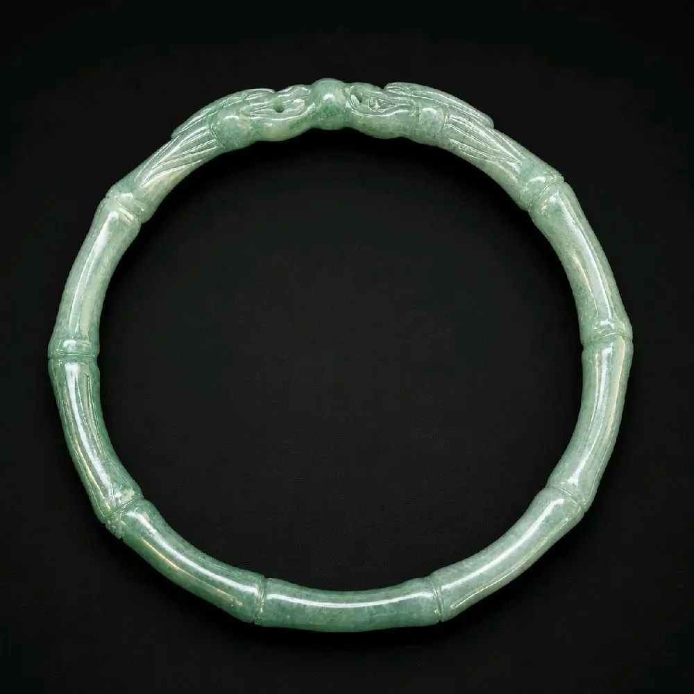 Dragon and Bamboo Blue Water Jadite Bangle 53mm inside