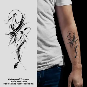 Waterproof Temporary Tattoos: Magic Tattoos Last 7-15 Days, Ink-Style Koi Fish, Herbal Juice, Semi-Permanent Tattoos for Arms and Chest, Realistic Fake Tattoos, Line Art Tattoos