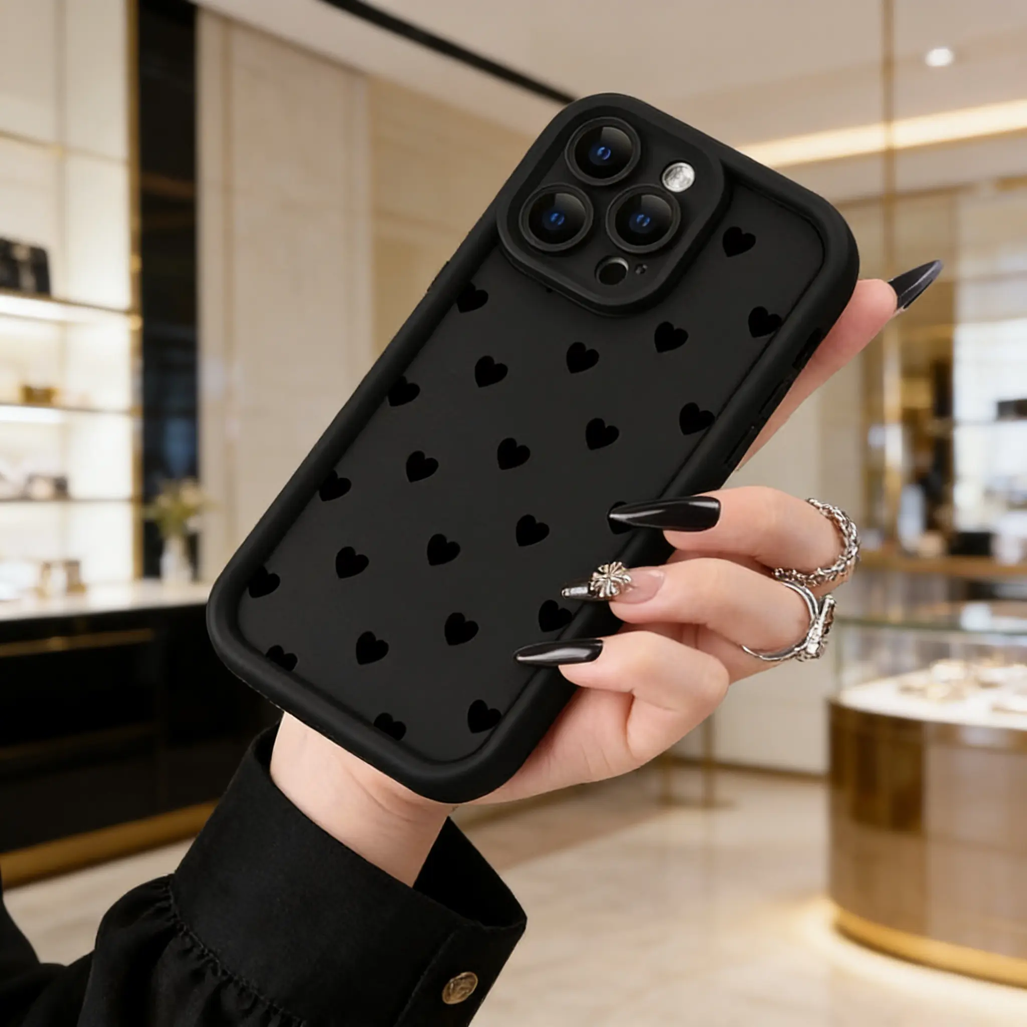 Love Heart Pattern Silicone Smartphone Case - 1.2mm TPU, Military-Grade Shockproof, Non-Slip Customized Casing for iPhone 17,16,15,14 Pro Max,13,12,11,XR,XS,Air,Plus Durable Phone Accessories, Protective