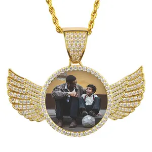 Jewelfairy Hip Hop Picture Pendant Necklace for Men 18K Gold Plated Angel Wing Necklace 18"/20"/22"/24" with Pendant Custom Jewelry Valentines Day Gifts Christmas Present