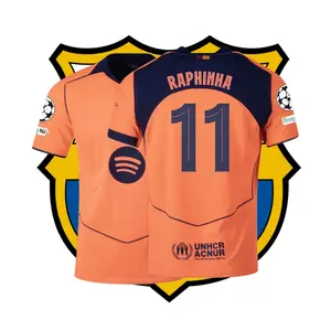 2025-26 Third Away Kit Raphinha #11 Fan Edition Adult Short-Sleeve Breathable Quick-Dry Soccer Jersey La Liga (Champions League Armband)