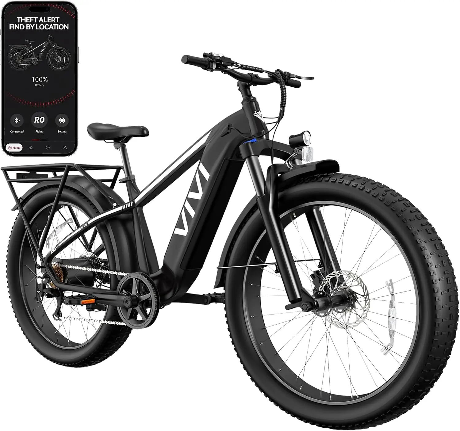 Vivi ACEpro Fat Tire Electric Bike for Adults, 26" x 4.0" Mountain e Bike, 1500W Peak Motor with Top 25 MPH e-Bike, 48V 15Ah Battery, Dual Hydraulic & Location App, SGS Certified