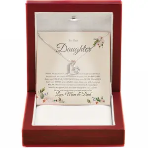 Daughter Necklace Gift from Mom and Dad - 14k Gold Love Knot Pendant with Sentimental Message for Birthdays or Weddings