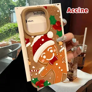 Luxury Matte Lambskin Faux Leather Phone Case for iPhone 15 Plus 16 Pro Max 14 13 12 11 XR XS Gingerbread Christmas Joy Pattern Full Body Protection Shockproof Soft Silicone Cover