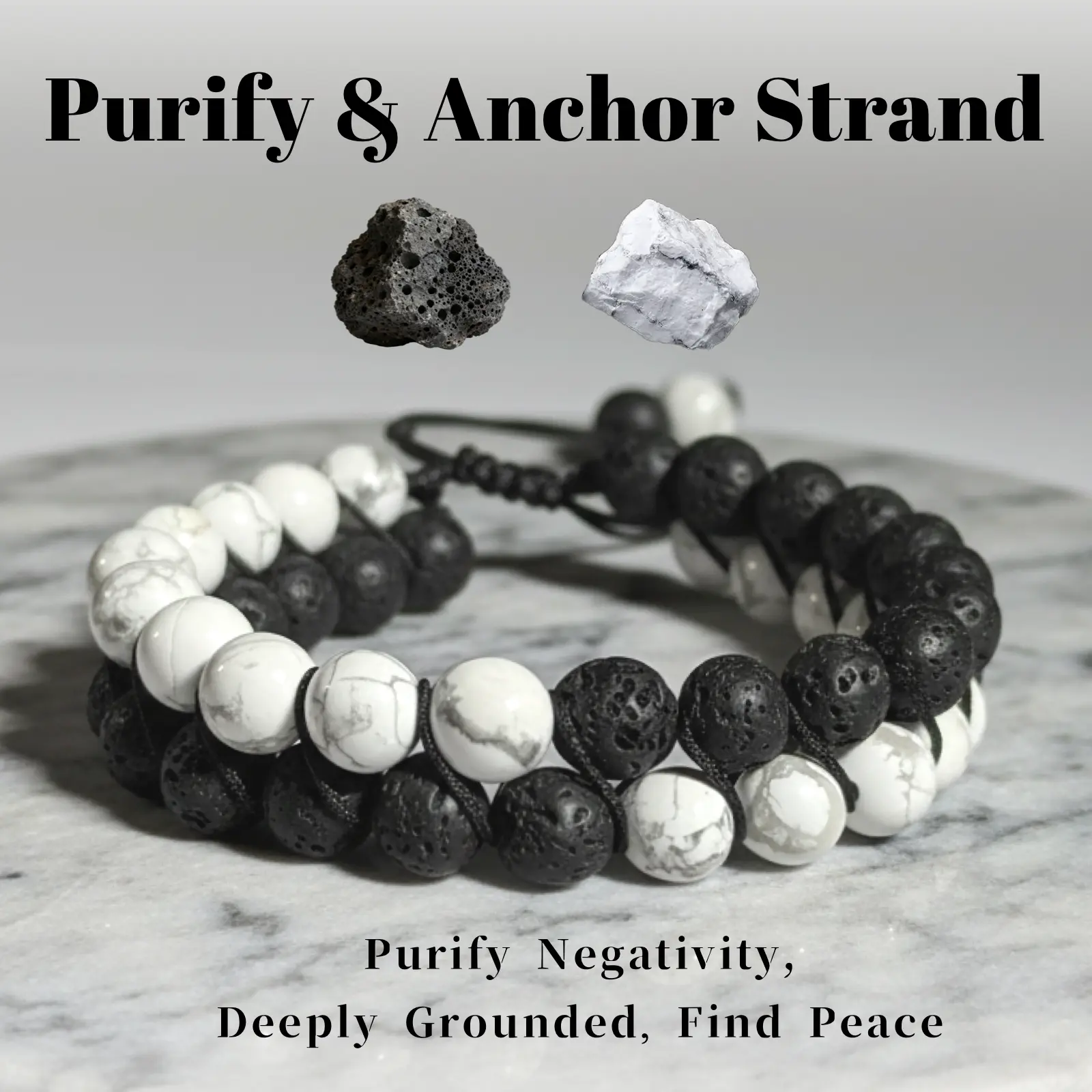 Double Layer White Howlite & Lava Stone Bracelet for Men Women Natural Chakra Healing Energy Beads Stress Relief Yoga Meditation Adjustable Handmade Stone Jewelry Gift