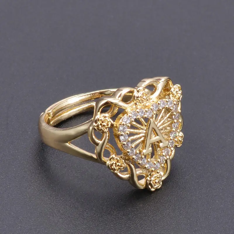 Hollow Out & Heart & Letter Design Cuff Ring, Openwork Ring, Fashion Accessories for Women & Men, Trendy All-match & Exquisite Jewelry for Birthday Gift