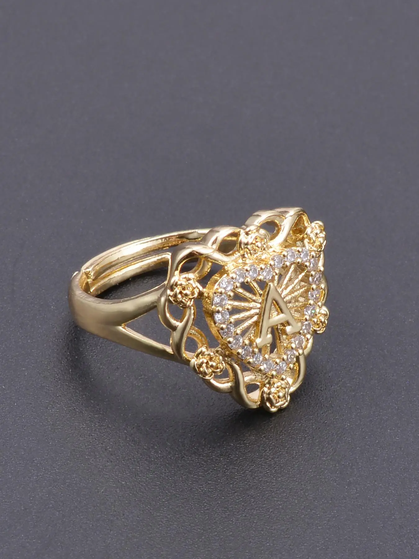 Hollow Out & Heart & Letter Design Cuff Ring, Fashion Accessories for Women & Men, Trendy All-match & Exquisite Jewelry for Birthday Gift