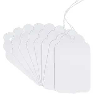 200Pcs 2.75 x 1.57 Inches White Paper Blank Tags with String Writable Hang Labels Display Tags for Holiday Bag Clothing