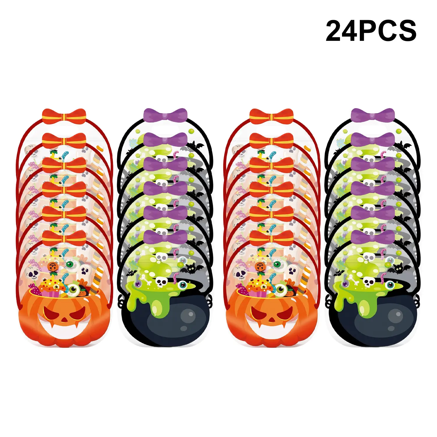 24PCS Halloween Party Supplies - Orange & Black Bow Tie Design with Pumpkins & Cauldrons - Perfect for Festive Celebrations
