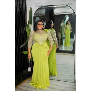 Elegant Green Sequin Embellished 3D Flower Ruched Draped Maxi Dress for Bridal Civil Court Wedding Guest Engagement Ceremony Birthday Dinner Mother of The Bride Photoshoot Gala Cocktail Reception Turkey Party Dresses for Women Plus Size