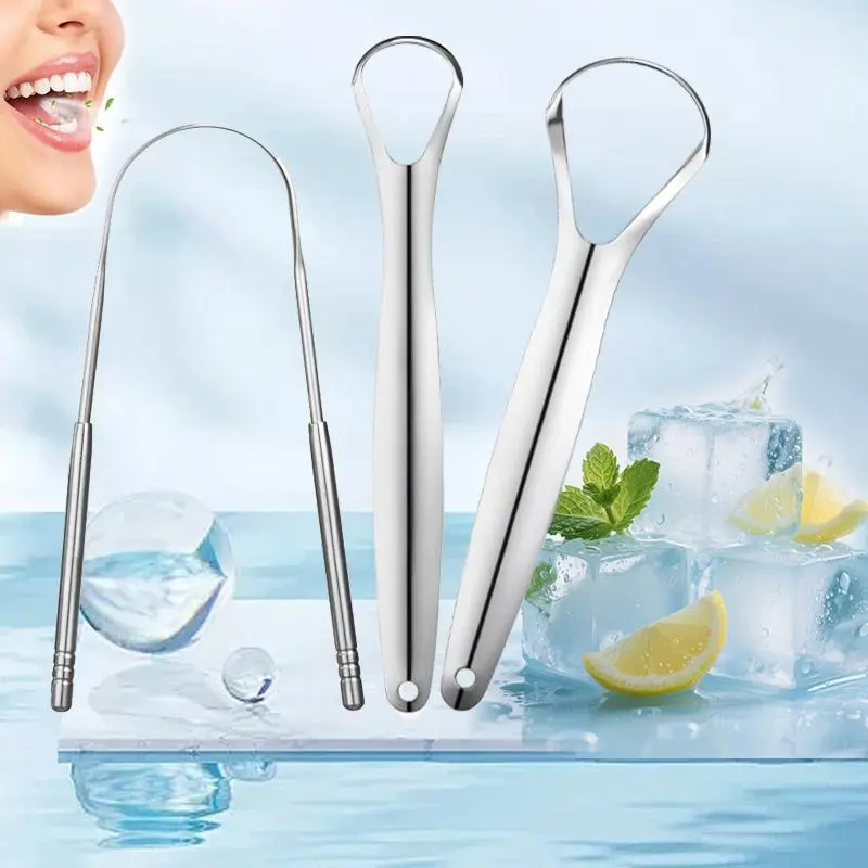 Portable 3-In-1 Metal Tongue Scraper Set, Stainless Steel Oral Cleaning Brush, 3 Piece Kit for Fresh Breath and Clean Mouth Care