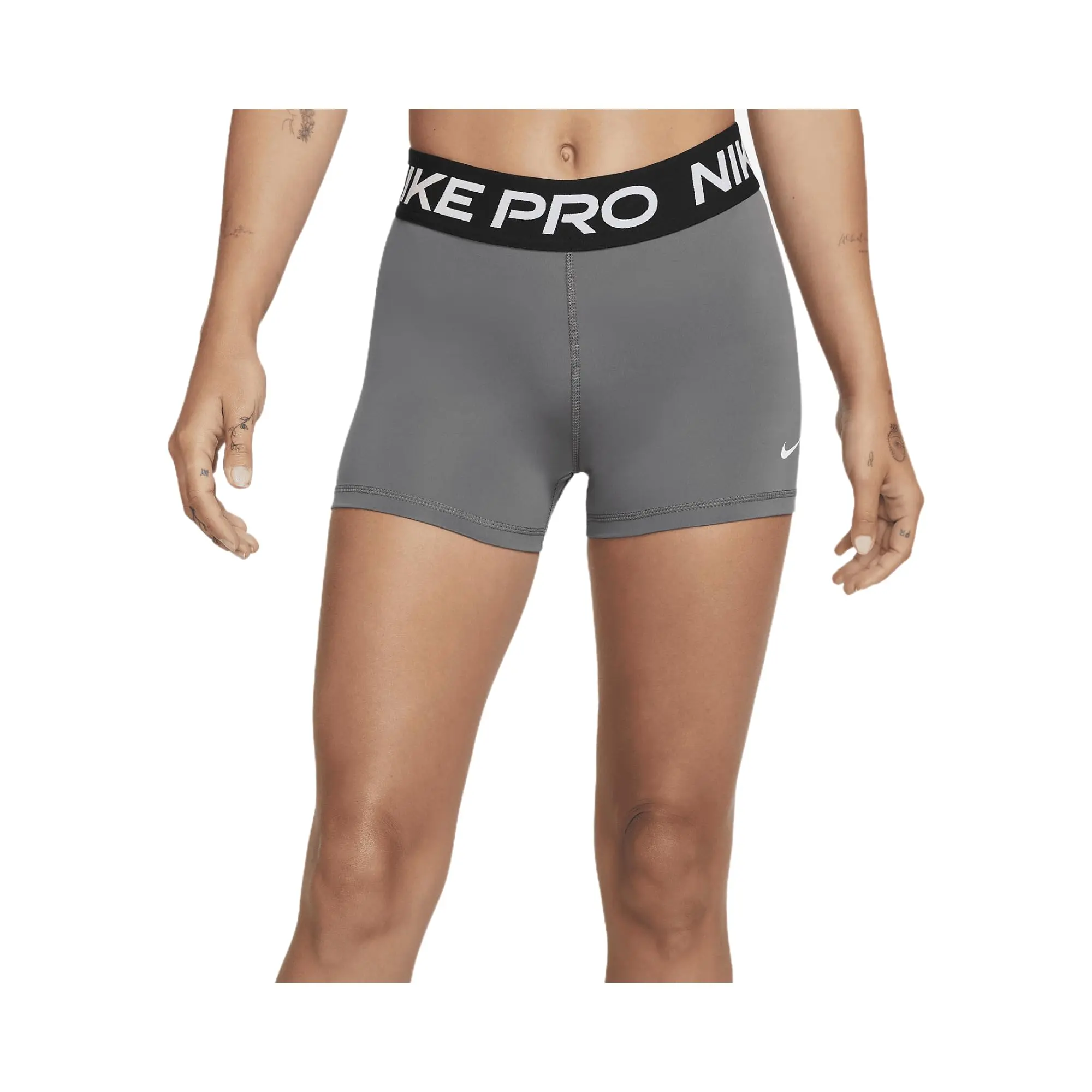 Nike Women's Pro Mid-Rise 3" Bike Shorts with No Front Seam, Iron Grey/Black/White M