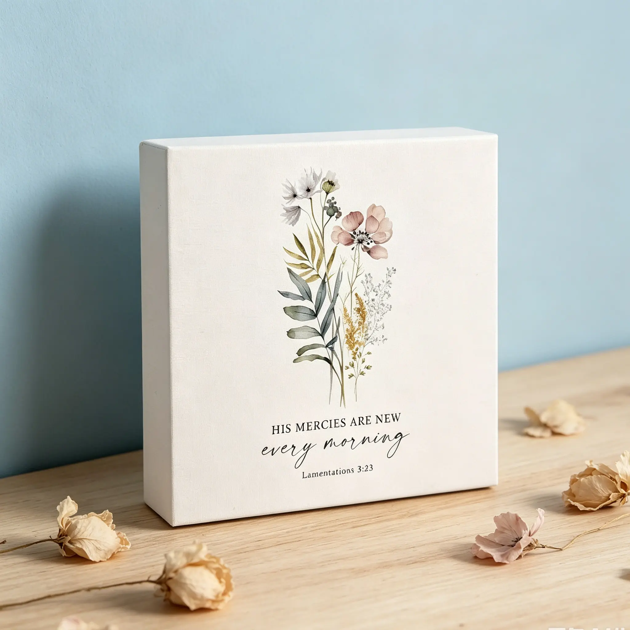 Watercolor Wildflower Wooden Box Sign - Floral Encouraging Tabletop Plaque, Soft Neutral Farmhouse Home Decor, Religious Holiday Women Gifts for Mother’s Day, Easter Housewarming Flowers Accent