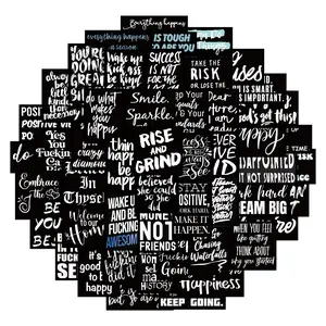 61 Pieces Black Background Inspirational English Graffiti Stickers, Waterproof DIY Decals for Luggage, Notebook Decoration