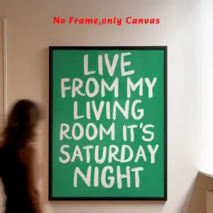 1pc, wall art, vintage poster, my living room live text printing, white font green background canvas painting, living room aesthetics, bedroom decor, apartment decor, housewarming gift, frameless