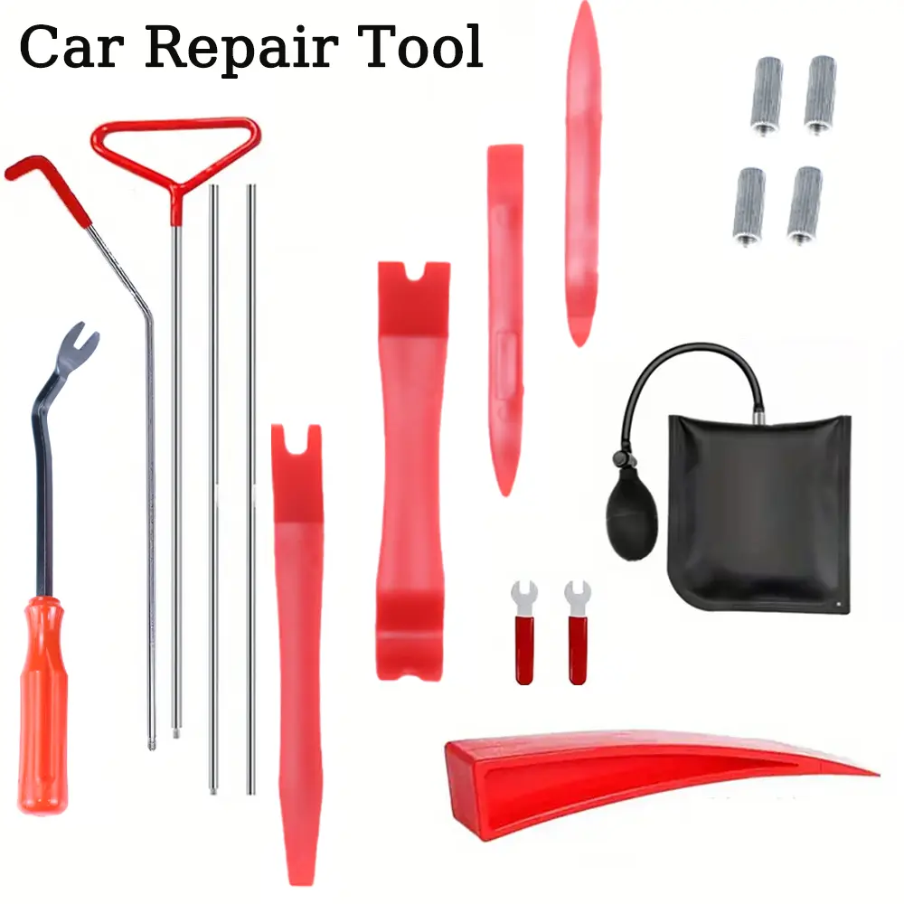 17pcs Portable Car Repair Tool Kit for Car Door & Tire,  Car Fastener Remover Air Wedge Pump, Car Tire Repair Tools for Car