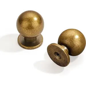 10 Pack 1 Inch (25mm) Diameter Round Solid Vintage Antique Brass Ball Cabinet Knobs, Pulls for Cabinets and Drawers, Cabinetry Hardware