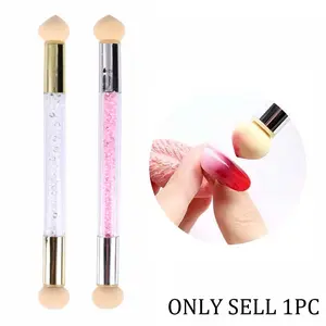 Double-Ended Sponge Brush with Rhinestone Handle, Ideal for Gradient Blending Manicure Nail Art Effects, Perfect Tool for Nail Design, Pedicure Tool, Lightweight