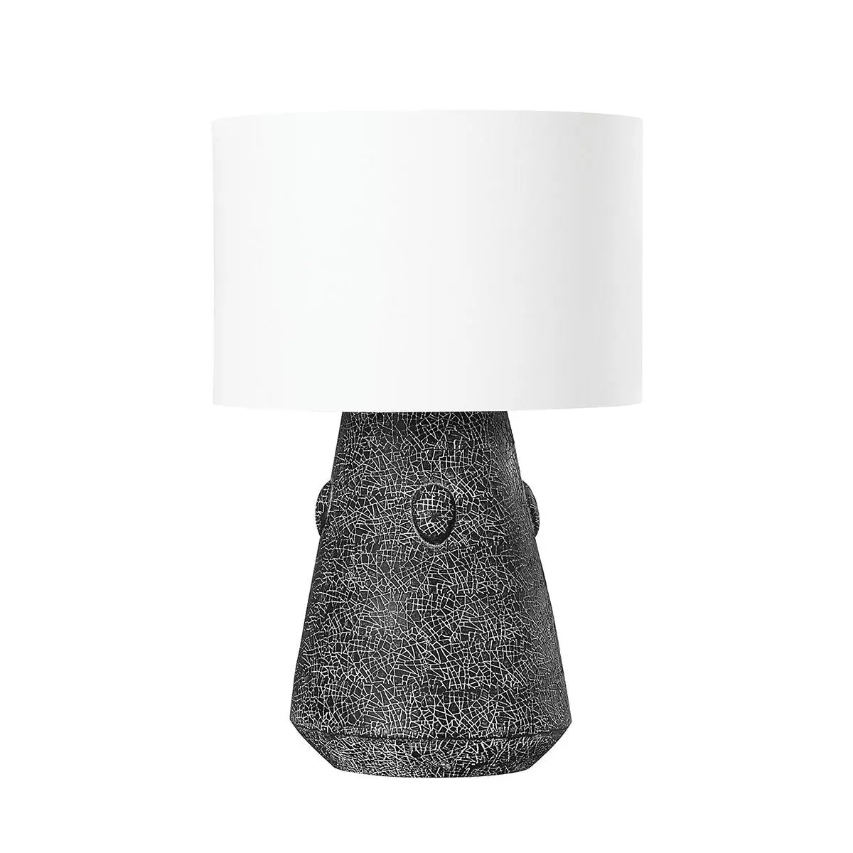 Silas Table Lamp with Sculptural Black Raku Ceramic Base and Intricate Textured Design