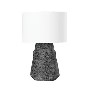 Silas Table Lamp with Sculptural Black Raku Ceramic Base and Intricate Textured Design
